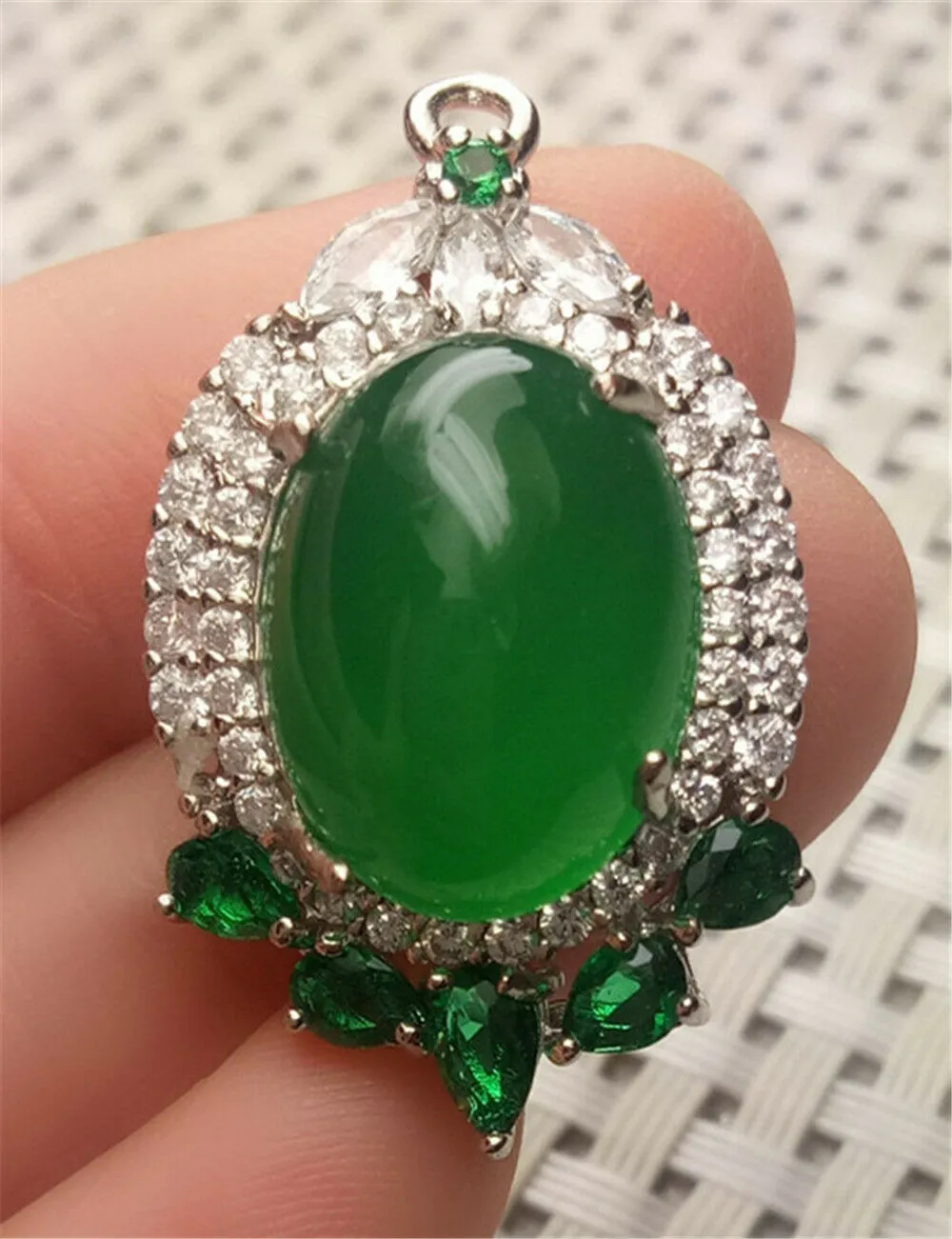 10% OFF- Certified Natural Emerald A*Jade Handcrafted Lucky Green Jade Oval Pendant-925 Sterling Silver A2951