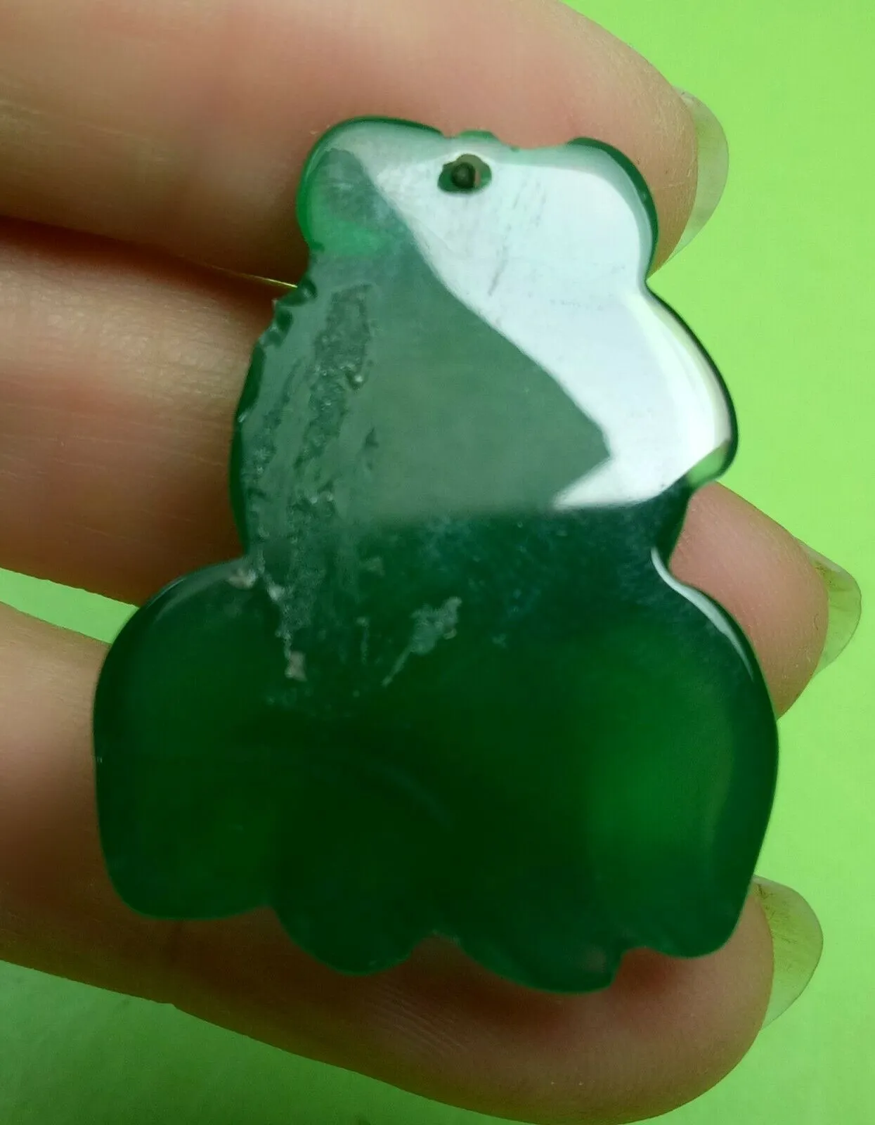 10% OFF- Certified Natural Icy Green Emerald A Jade HandCarved Lucky Gold Fish Pendant A6167