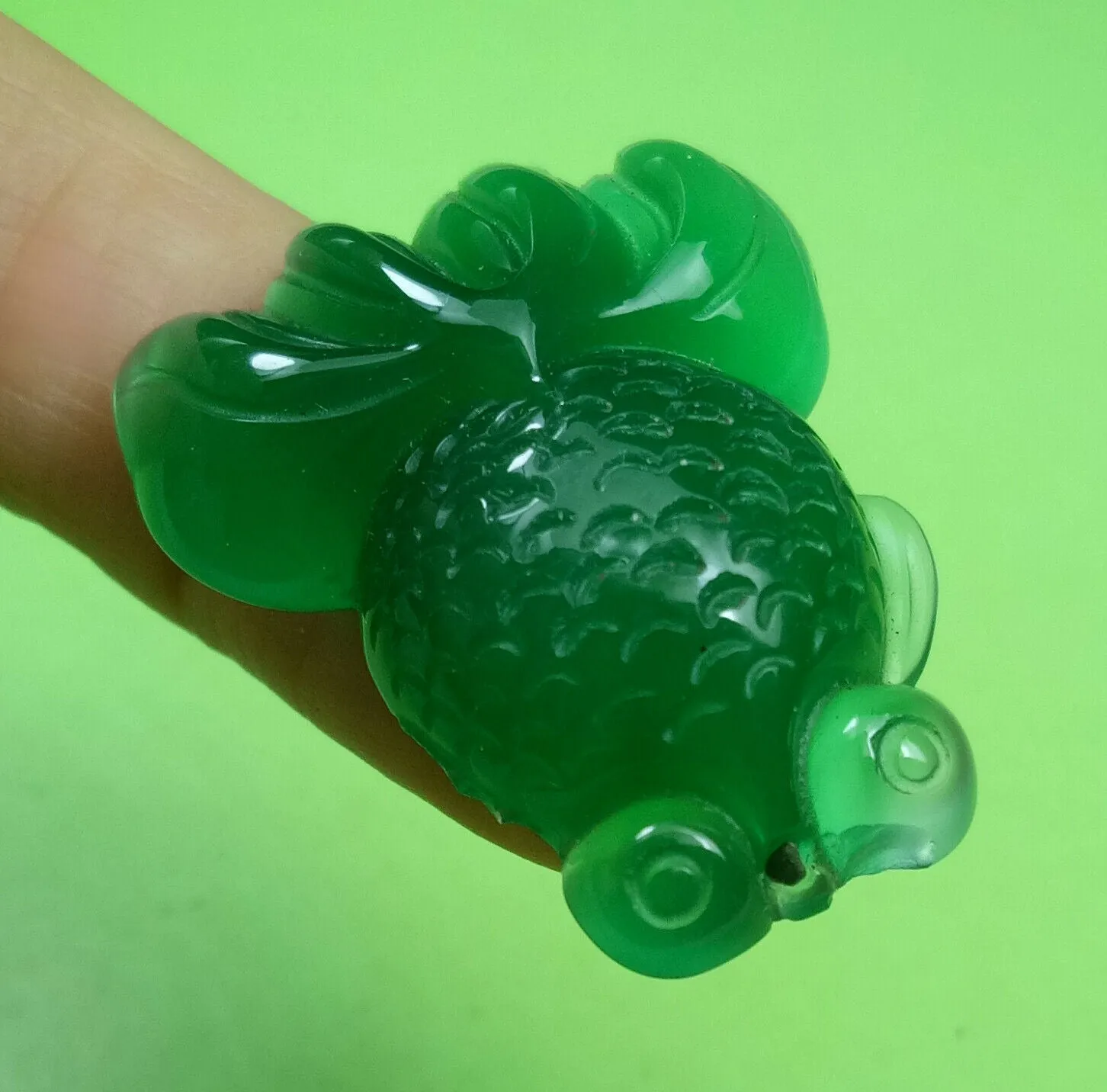 10% OFF- Certified Natural Icy Green Emerald A Jade HandCarved Lucky Gold Fish Pendant A6167