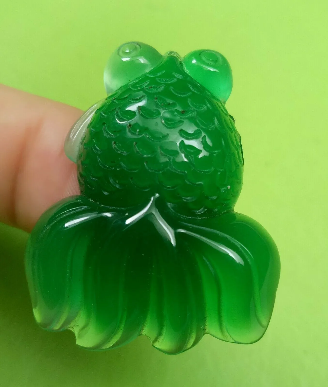 10% OFF- Certified Natural Icy Green Emerald A Jade HandCarved Lucky Gold Fish Pendant A6167