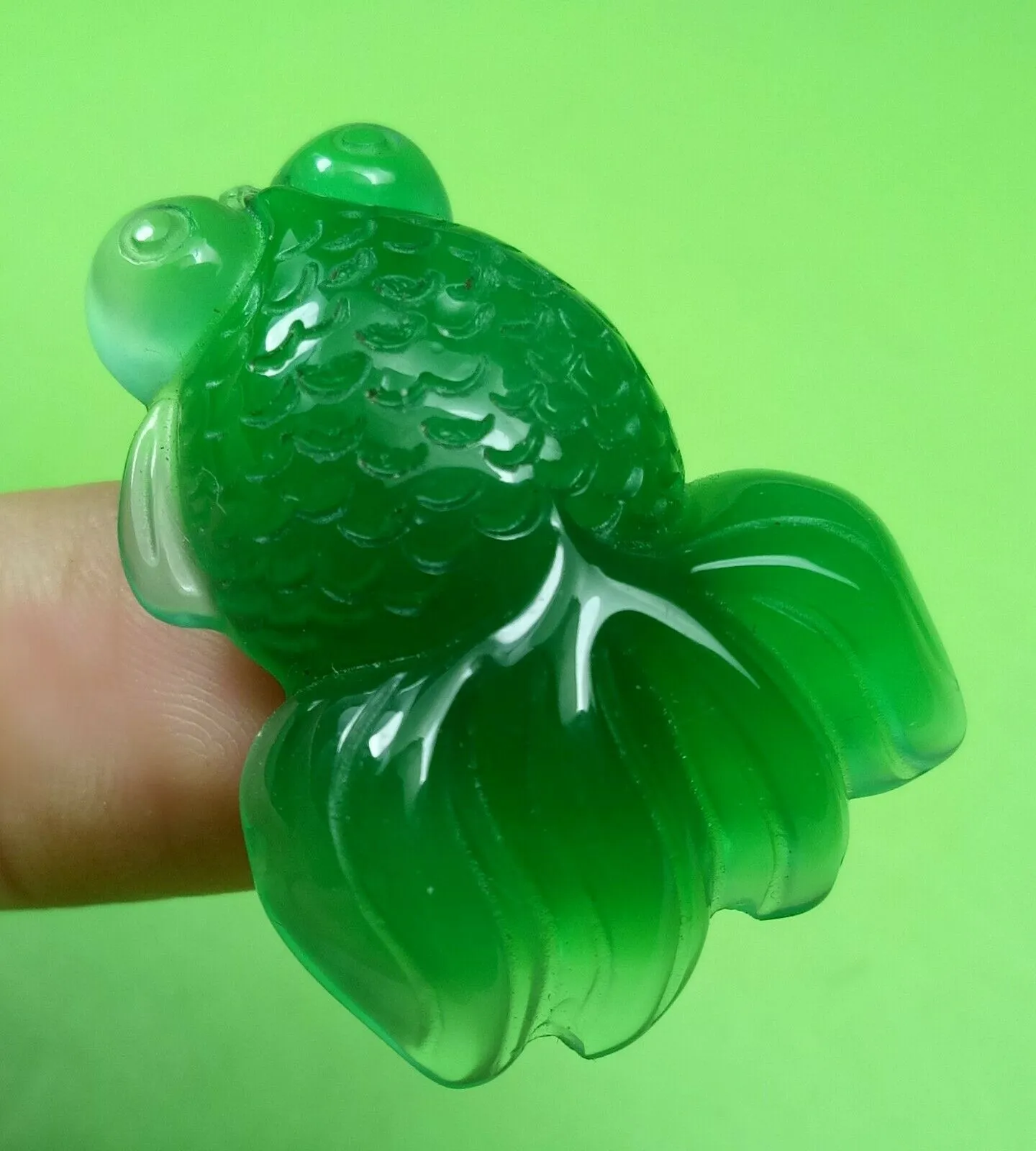 10% OFF- Certified Natural Icy Green Emerald A Jade HandCarved Lucky Gold Fish Pendant A6167