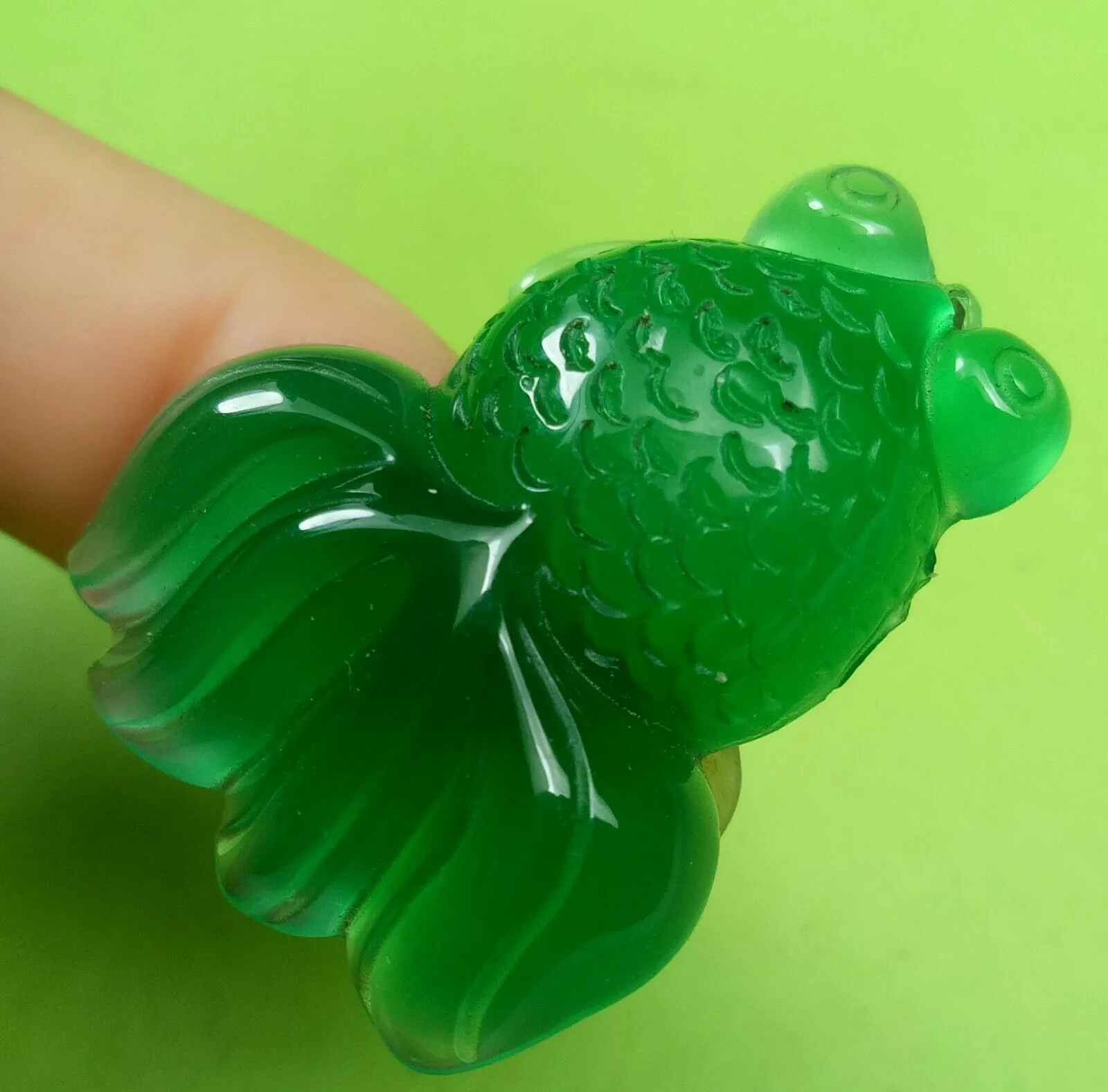 10% OFF- Certified Natural Icy Green Emerald A Jade HandCarved Lucky Gold Fish Pendant A6167