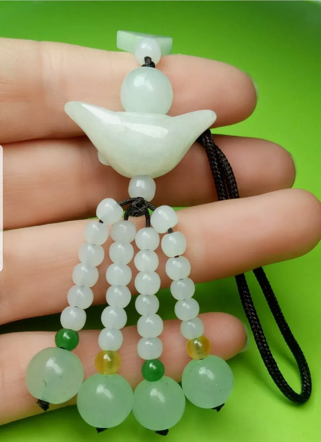 10% OFF- Certified Natural Jadeite Emerald A*Jade HandCarved Lucky Safe Car Rearview Mirror Pendant Lucky Hanging Ornament Decor A8575
