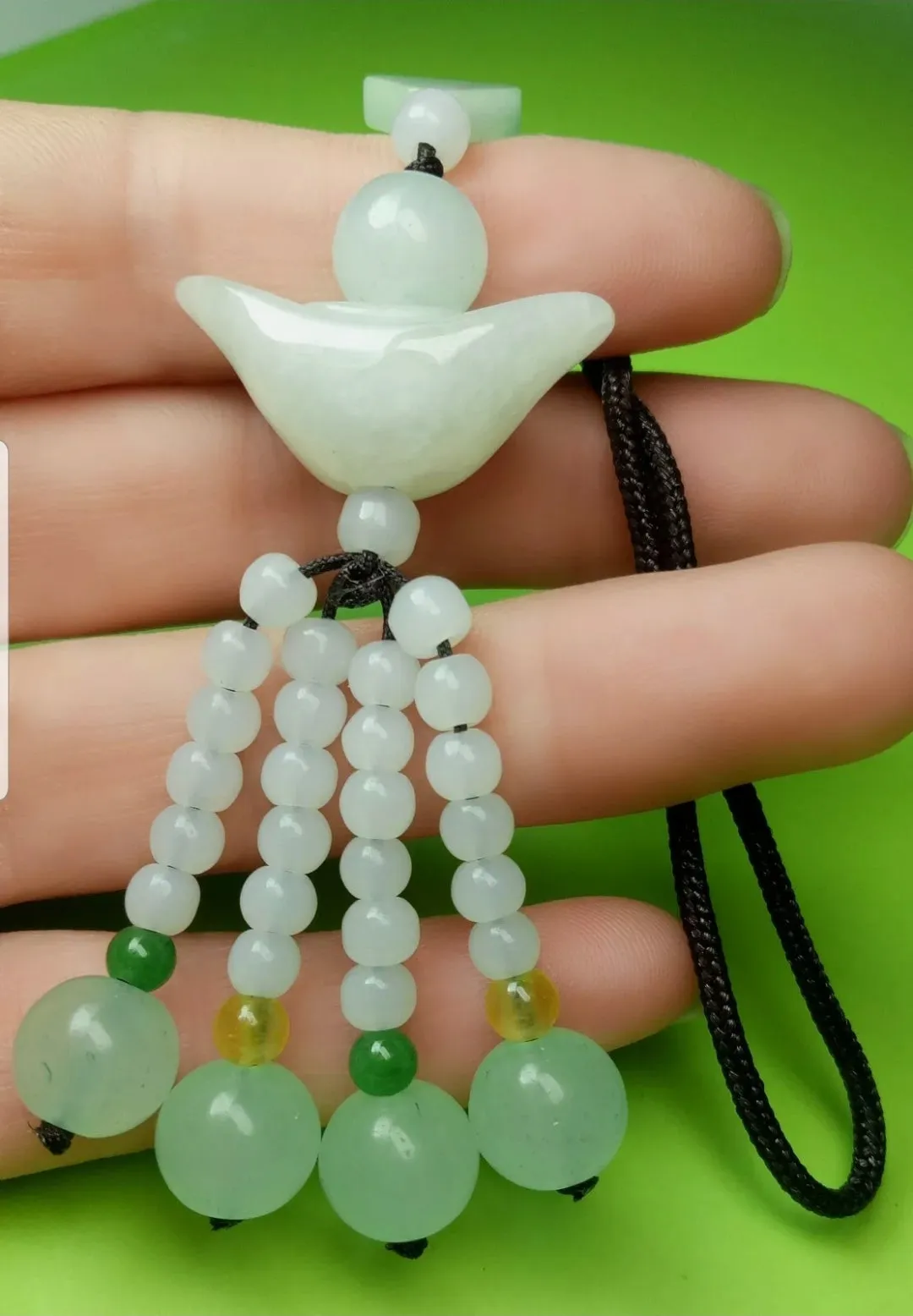 10% OFF- Certified Natural Jadeite Emerald A*Jade HandCarved Lucky Safe Car Rearview Mirror Pendant Lucky Hanging Ornament Decor A8575