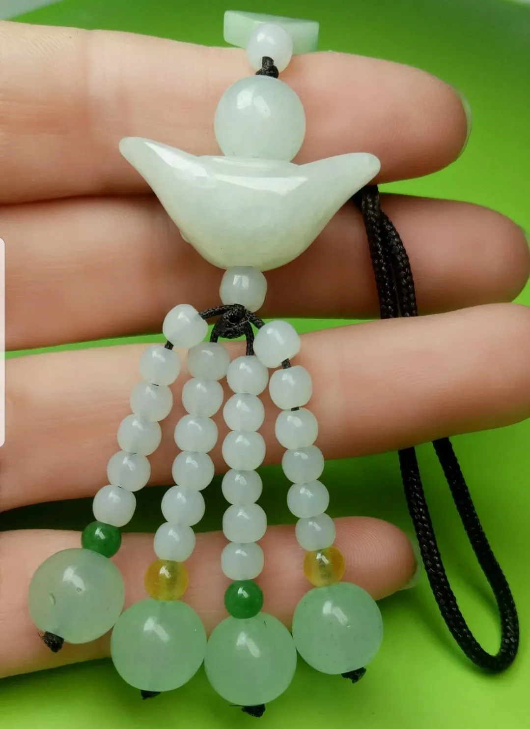10% OFF- Certified Natural Jadeite Emerald A*Jade HandCarved Lucky Safe Car Rearview Mirror Pendant Lucky Hanging Ornament Decor A8575