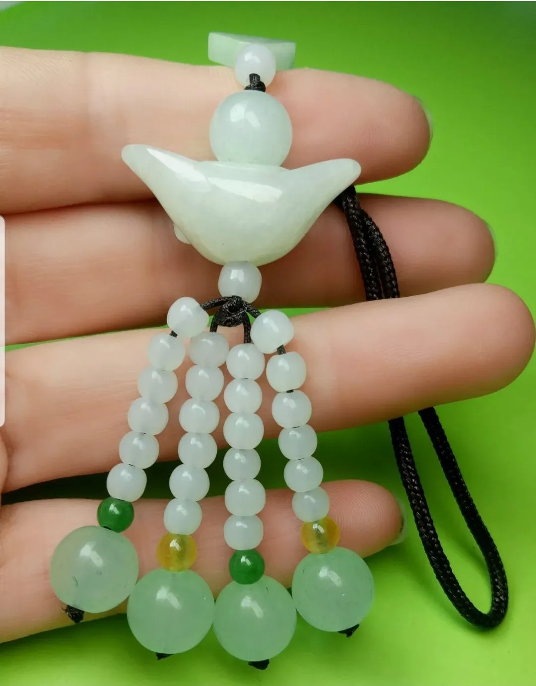 10% OFF- Certified Natural Jadeite Emerald A*Jade HandCarved Lucky Safe Car Rearview Mirror Pendant Lucky Hanging Ornament Decor A8575