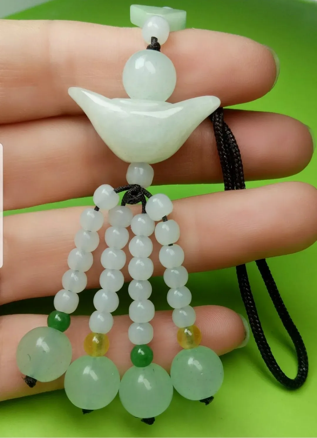 10% OFF- Certified Natural Jadeite Emerald A*Jade HandCarved Lucky Safe Car Rearview Mirror Pendant Lucky Hanging Ornament Decor A8575