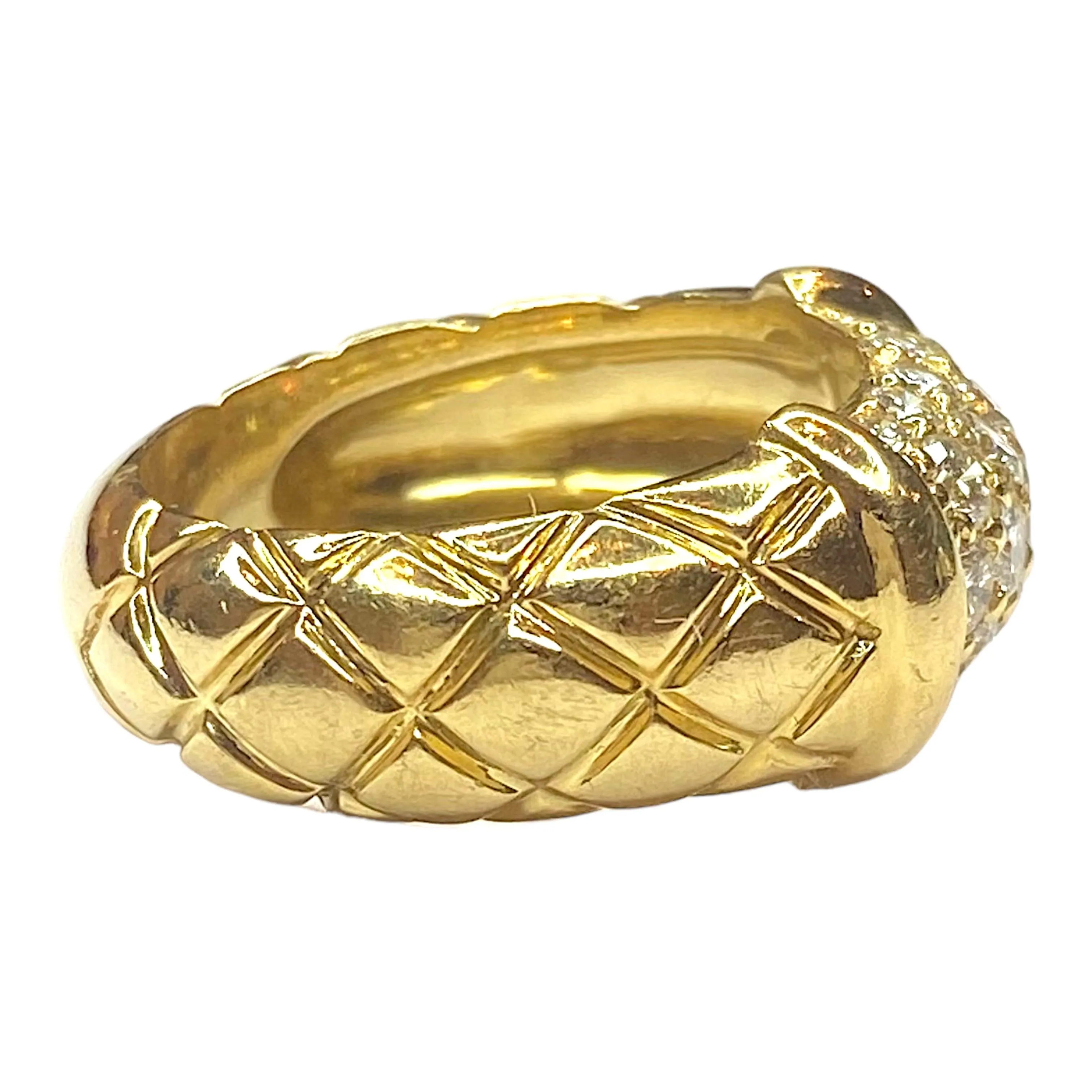 18K Yellow Gold Quilted Diamond Band Ring