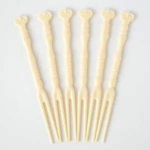 35 Ivory Cocktail and Fruit Forks Beige Appetizer Cake Crown Forks Beige Picks Wedding Birthday Baby Shower