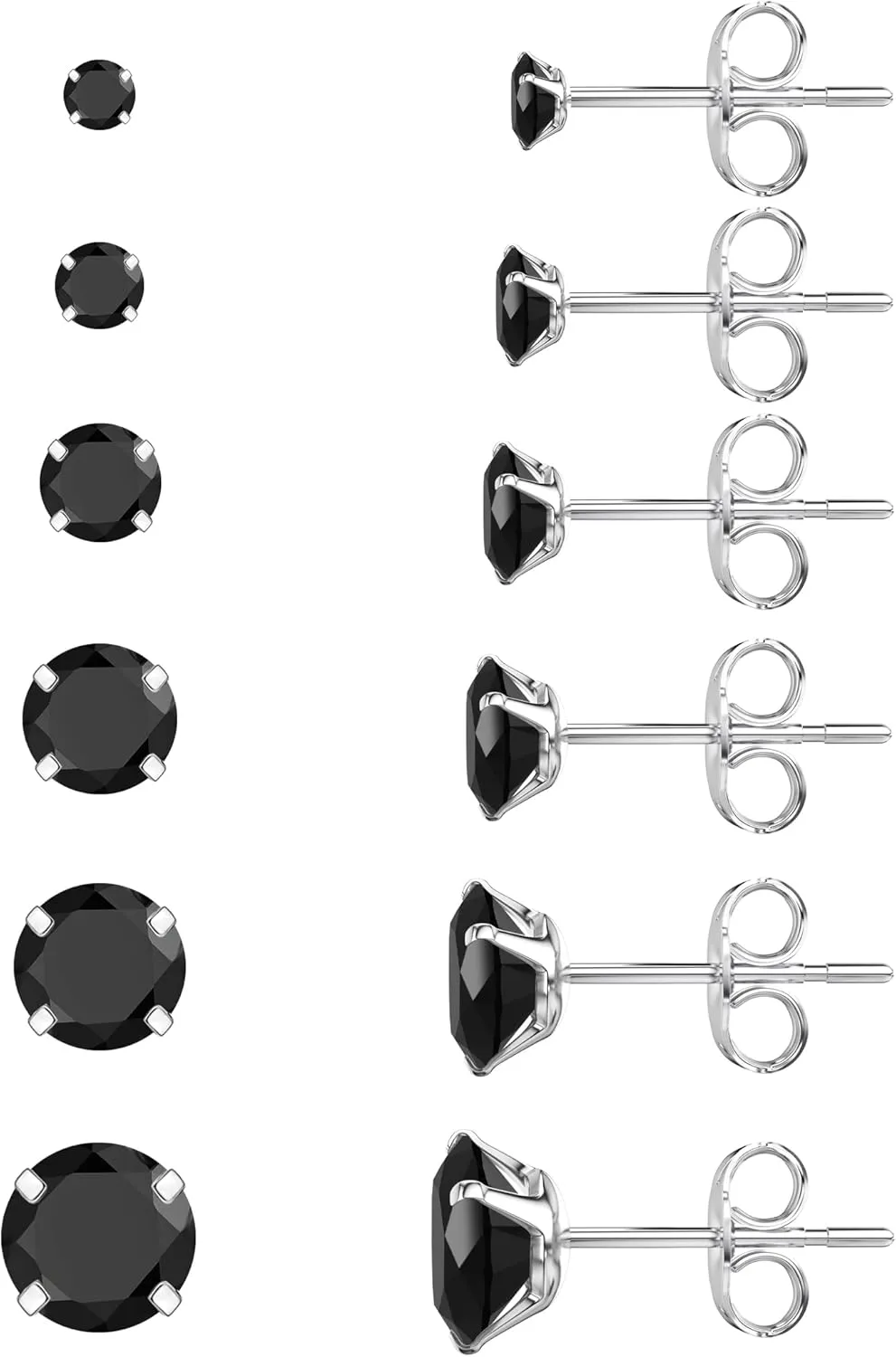 5 Pairs Stud Earrings Set, Hypoallergenic Cubic Zirconia 316L Earrings Stainless Steel CZ Earrings 3-8mm (Steel color)