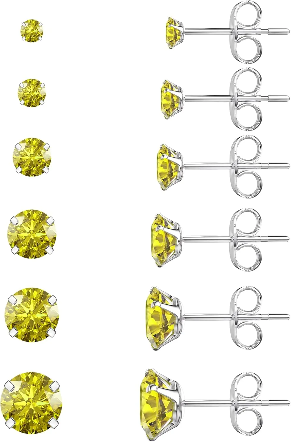 5 Pairs Stud Earrings Set, Hypoallergenic Cubic Zirconia 316L Earrings Stainless Steel CZ Earrings 3-8mm (Steel color)