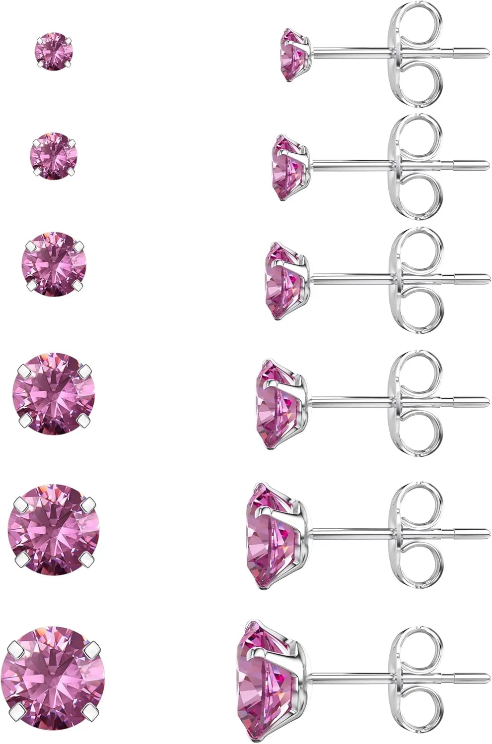 5 Pairs Stud Earrings Set, Hypoallergenic Cubic Zirconia 316L Earrings Stainless Steel CZ Earrings 3-8mm (Steel color)
