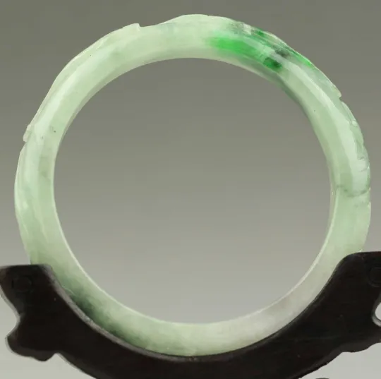 52-54mm Certified Natural Jadeite Emerald Jade Dragon Ruyi Flower Bracelet Bangle NO.C187 with Gift Box