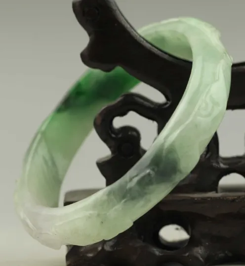 52-54mm Certified Natural Jadeite Emerald Jade Dragon Ruyi Flower Bracelet Bangle NO.C187 with Gift Box