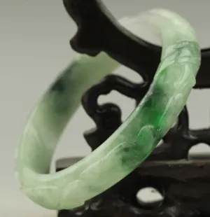 52-54mm Certified Natural Jadeite Emerald Jade Dragon Ruyi Flower Bracelet Bangle NO.C187 with Gift Box