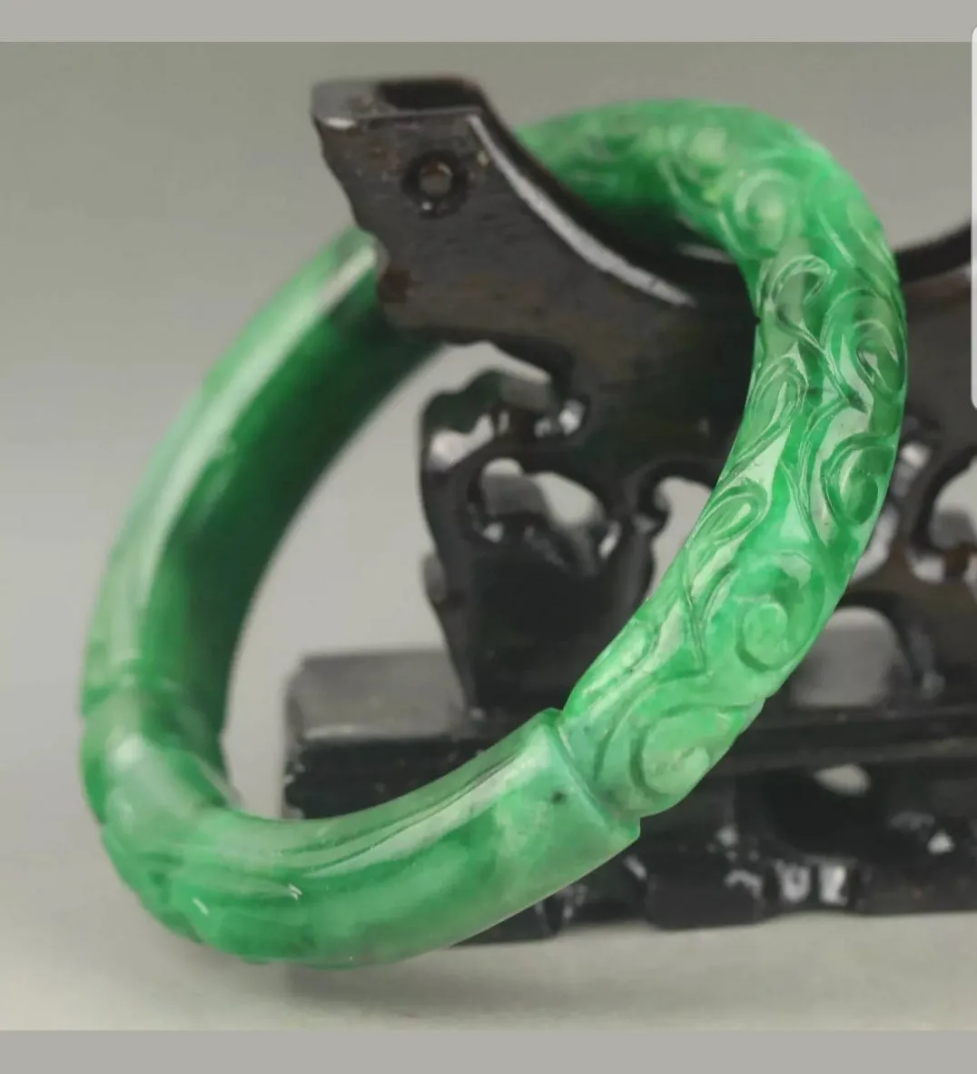 57/58/59mm Certified Natural Green Jadeite Emerald A Jade HandCarved Dragon Round Bracelet Bangle A-90