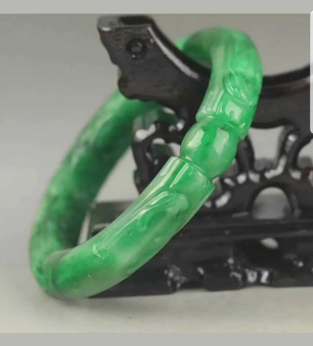 57/58/59mm Certified Natural Green Jadeite Emerald A Jade HandCarved Dragon Round Bracelet Bangle A-90