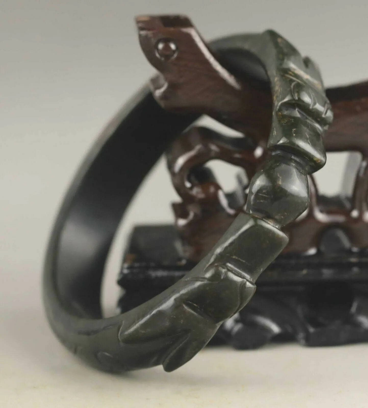 60/61/62mm Certified Natural Emerald A Jade HandCarved Double Dragons-Flower Bracelet Bangle A1940 with Gift Box