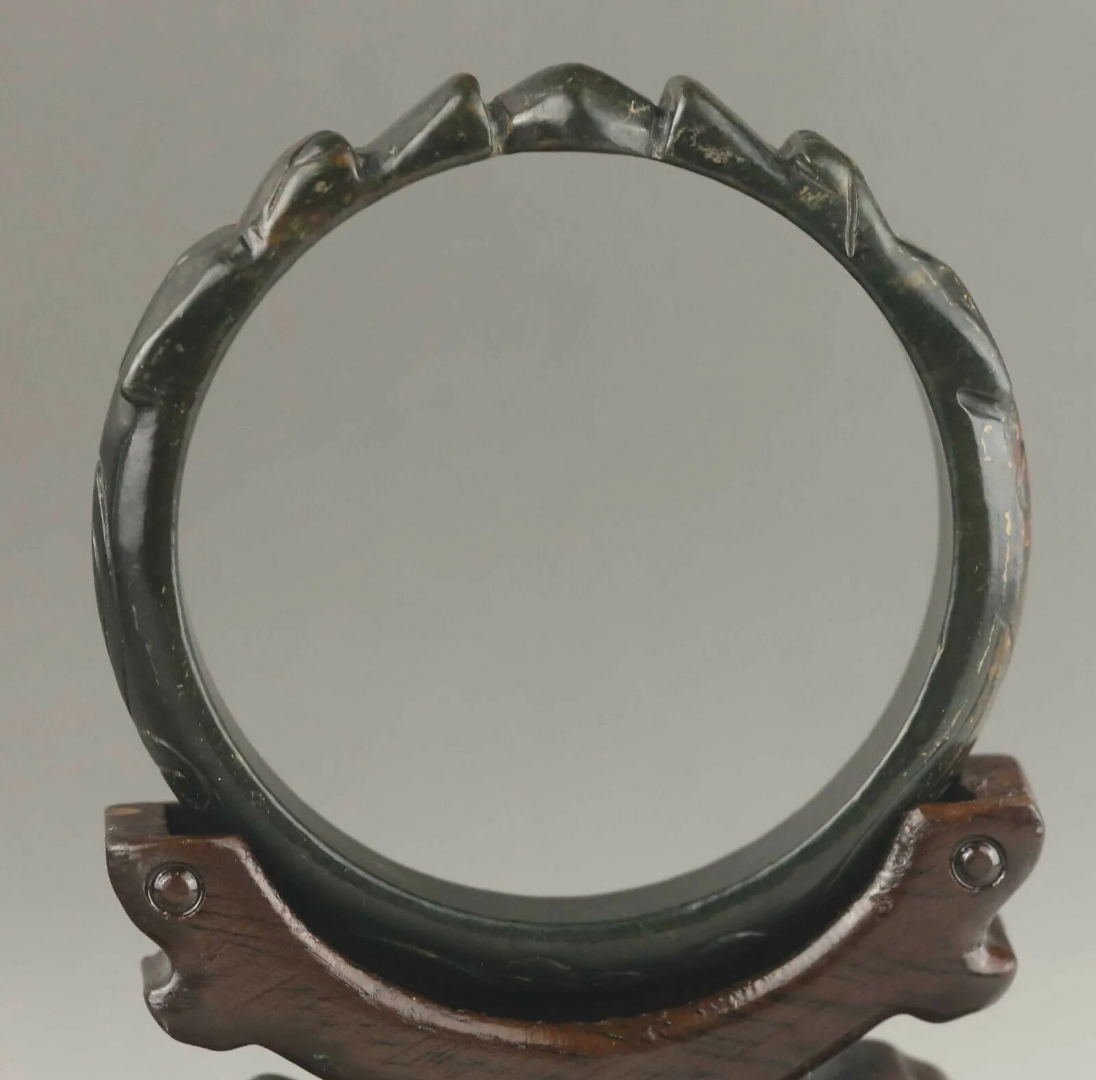 60/61/62mm Certified Natural Emerald A Jade HandCarved Double Dragons-Flower Bracelet Bangle A1940 with Gift Box