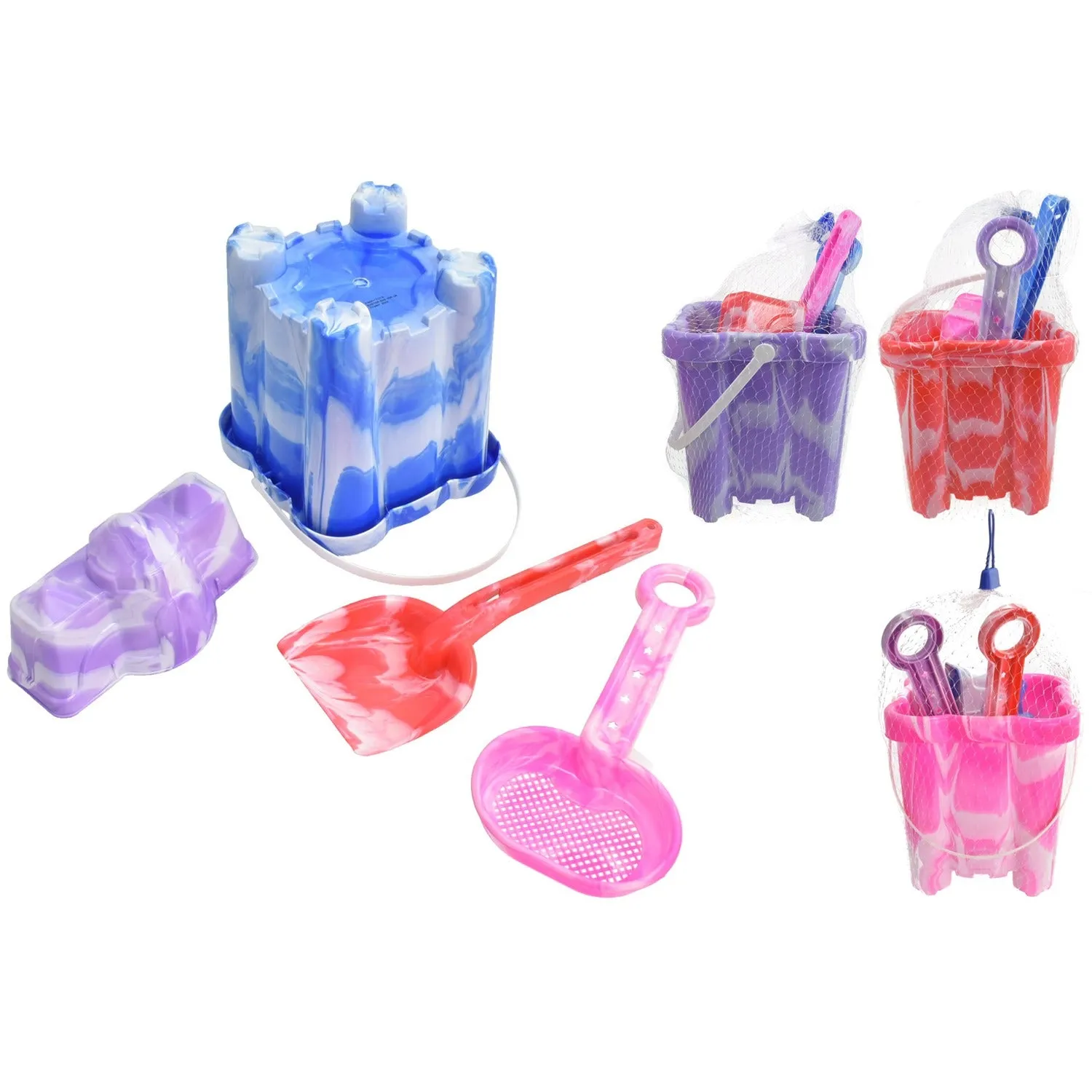 6"/15cm 4 Piece Square Castle Bucket Set Marble