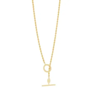 9ct Yellow Gold Silver Infused Rope Necklace With Fob and Circle