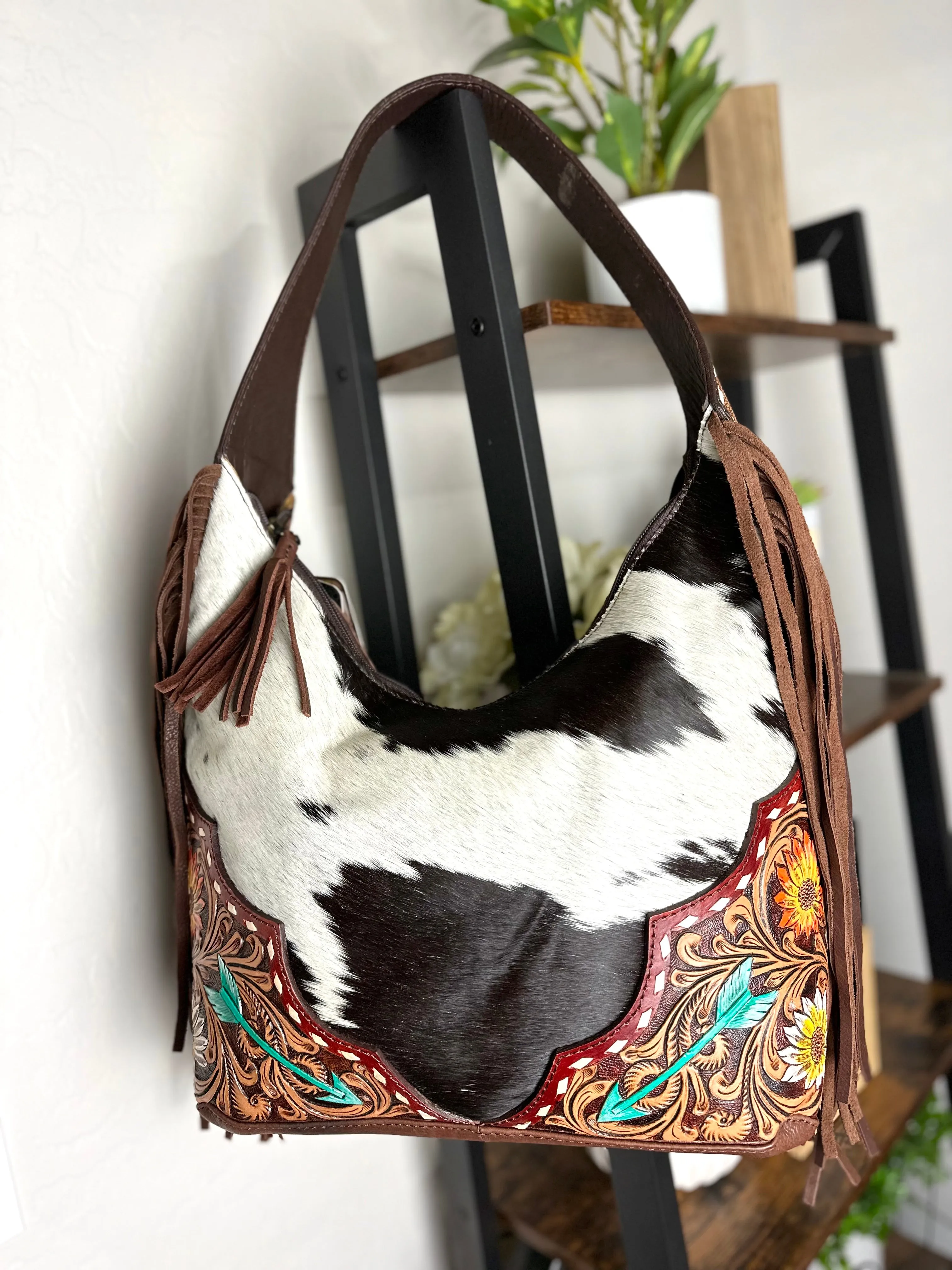 Arrow Leather Tooled Cowhide Hobo Purse
