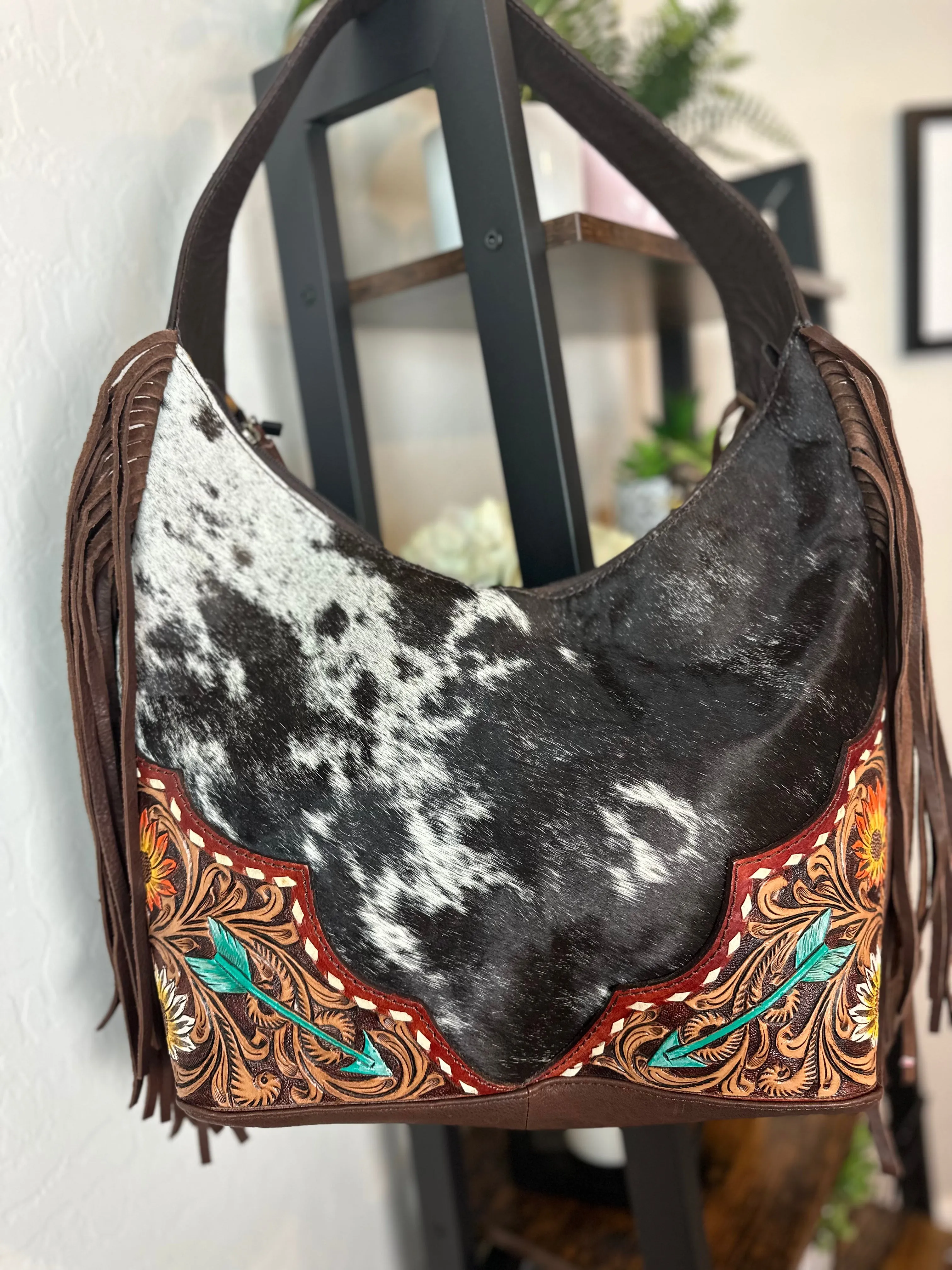 Arrow Leather Tooled Cowhide Hobo Purse