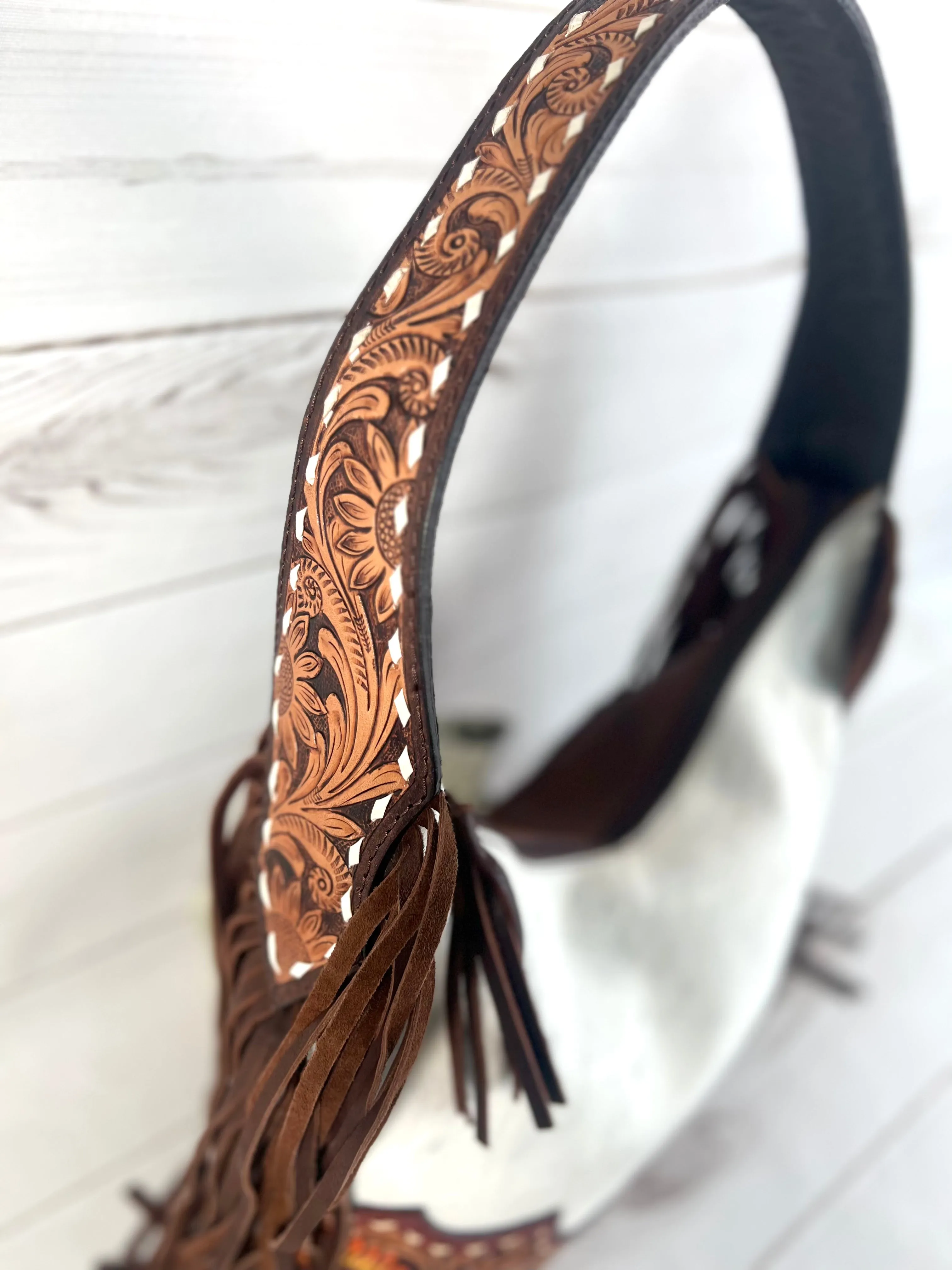 Arrow Leather Tooled Cowhide Hobo Purse