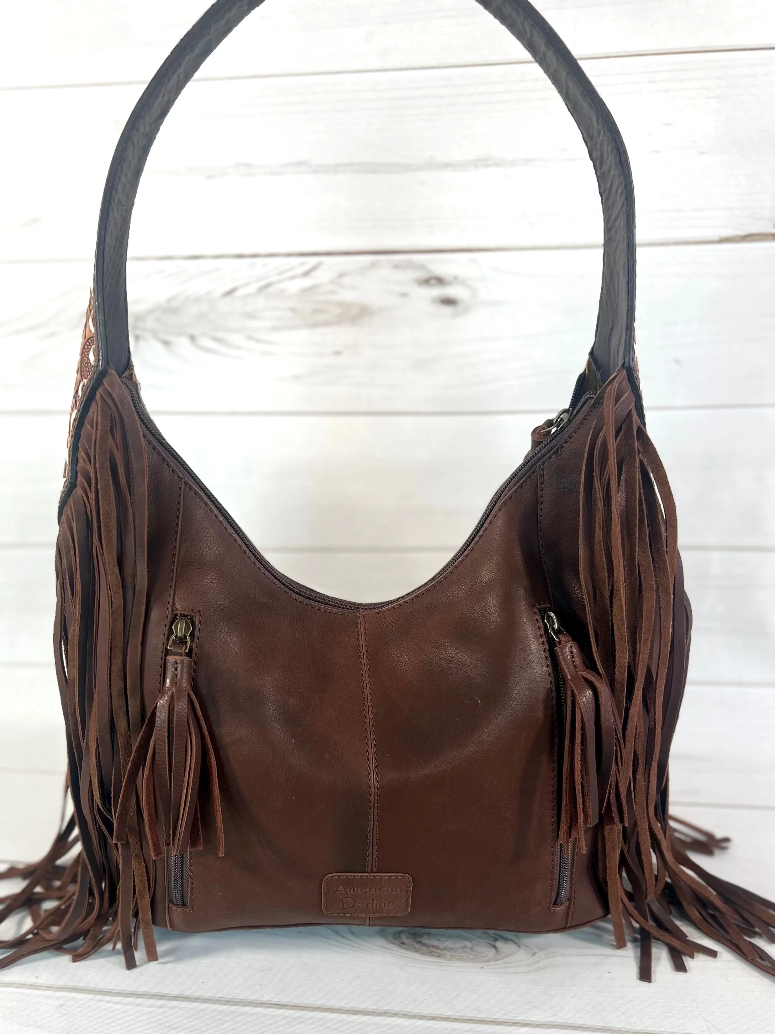 Arrow Leather Tooled Cowhide Hobo Purse