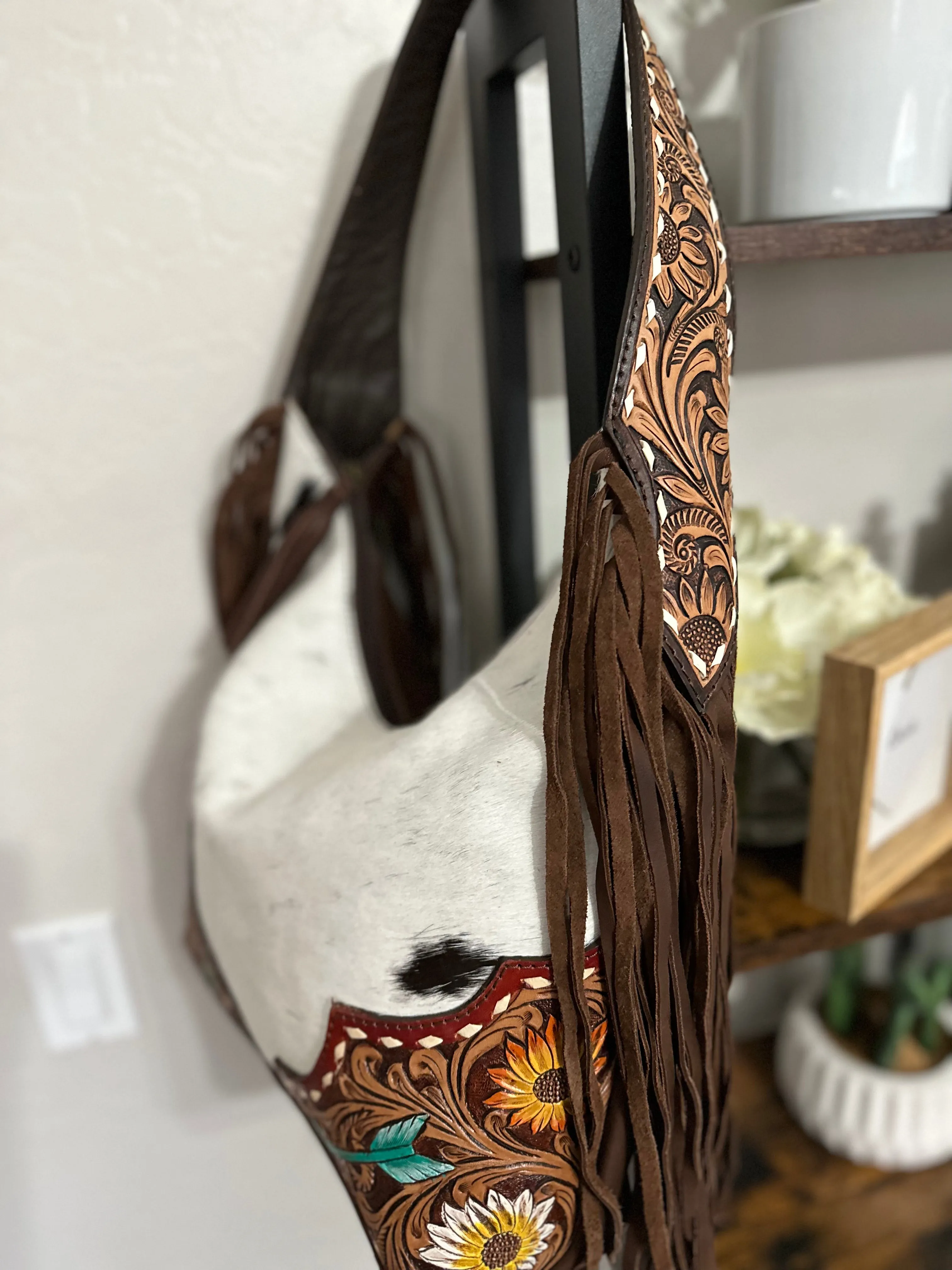 Arrow Leather Tooled Cowhide Hobo Purse