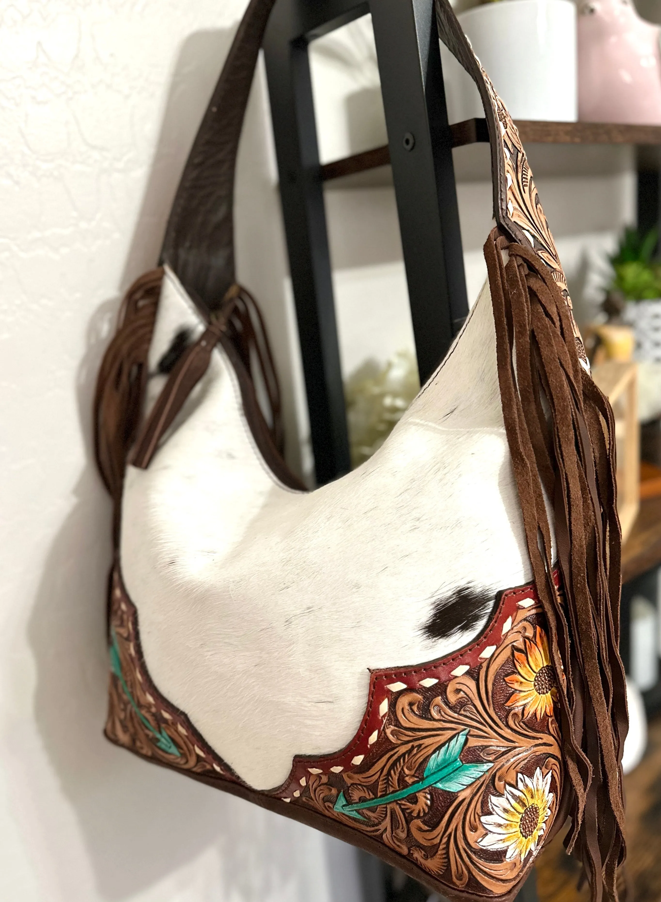 Arrow Leather Tooled Cowhide Hobo Purse