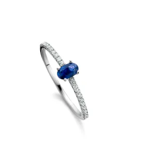 Bague avec motif - Or Blanc, Diamants et Saphir bleu (061660SA)