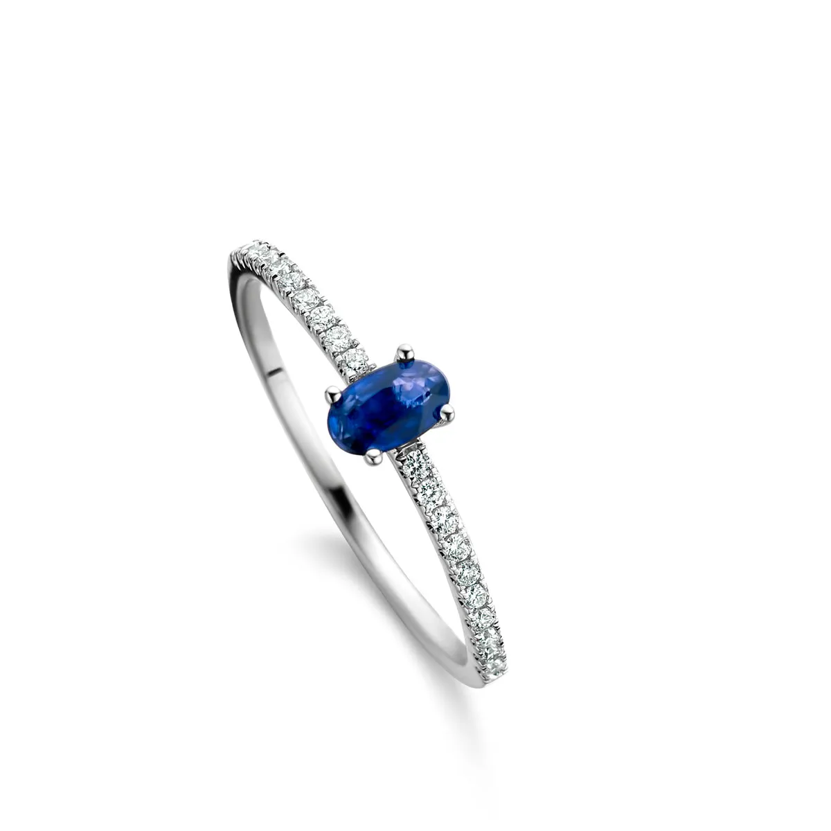 Bague avec motif - Or Blanc, Diamants et Saphir bleu (061660SA)