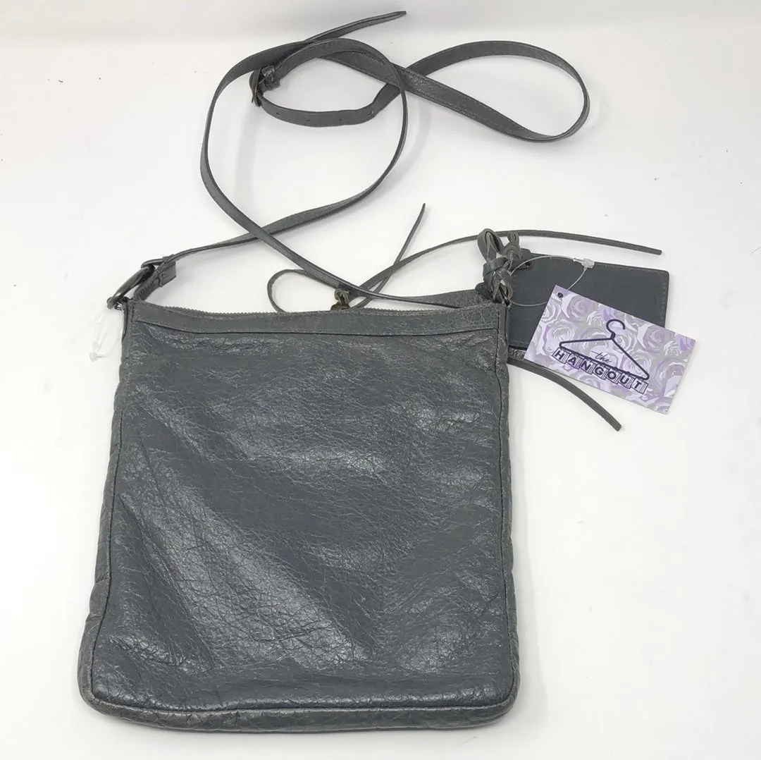 Balenciaga Dark Grey Leather Moto Cross Crossbody Satchel Agnu