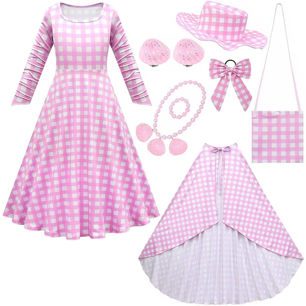 Barbie 2023 Kids Children Girls Cosplay Costume Pink Long Seeve Cape Outfits Halloween Carnival Suit