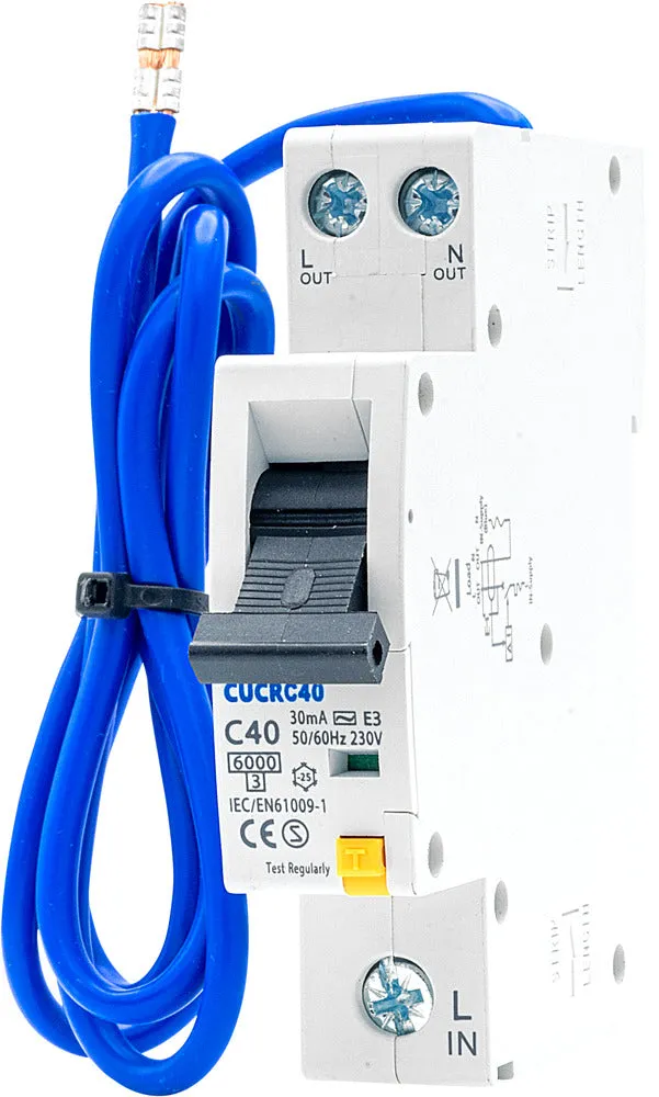 BG CUCRC40 40A SP 1 Module C Curve 6kA 30mA Type AC Compact RCBO