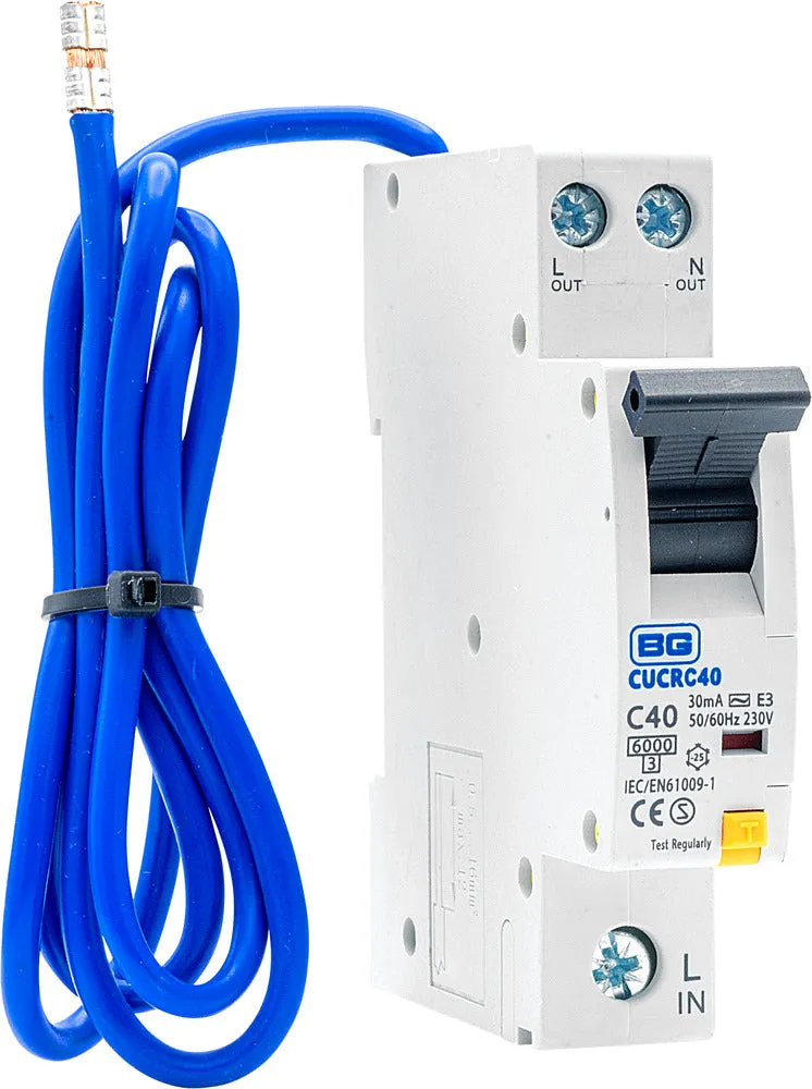 BG CUCRC40 40A SP 1 Module C Curve 6kA 30mA Type AC Compact RCBO