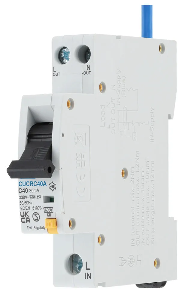 BG CUCRC40A 40A SP 1 Module C Curve 6kA 30mA Type A Compact RCBO