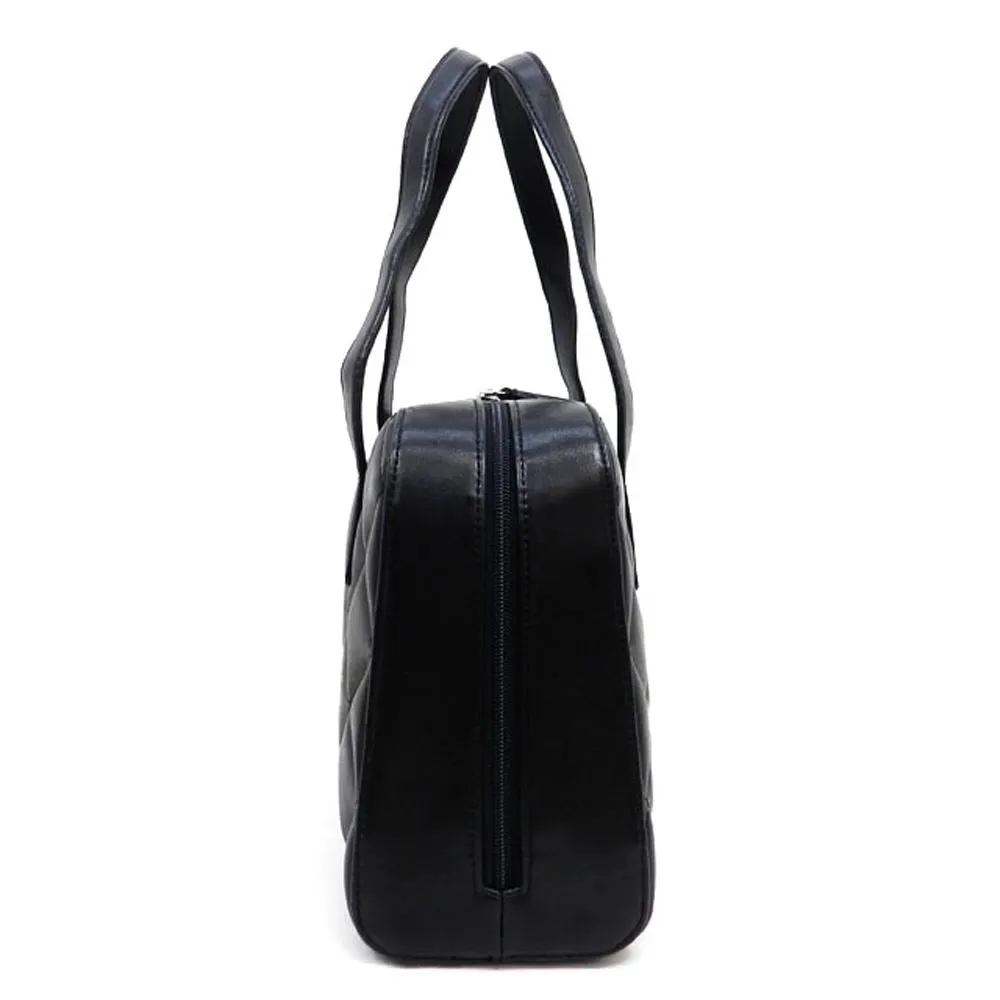 black Quilted doctor bag bible Designer Inspired bold pillow puff stitch handbag