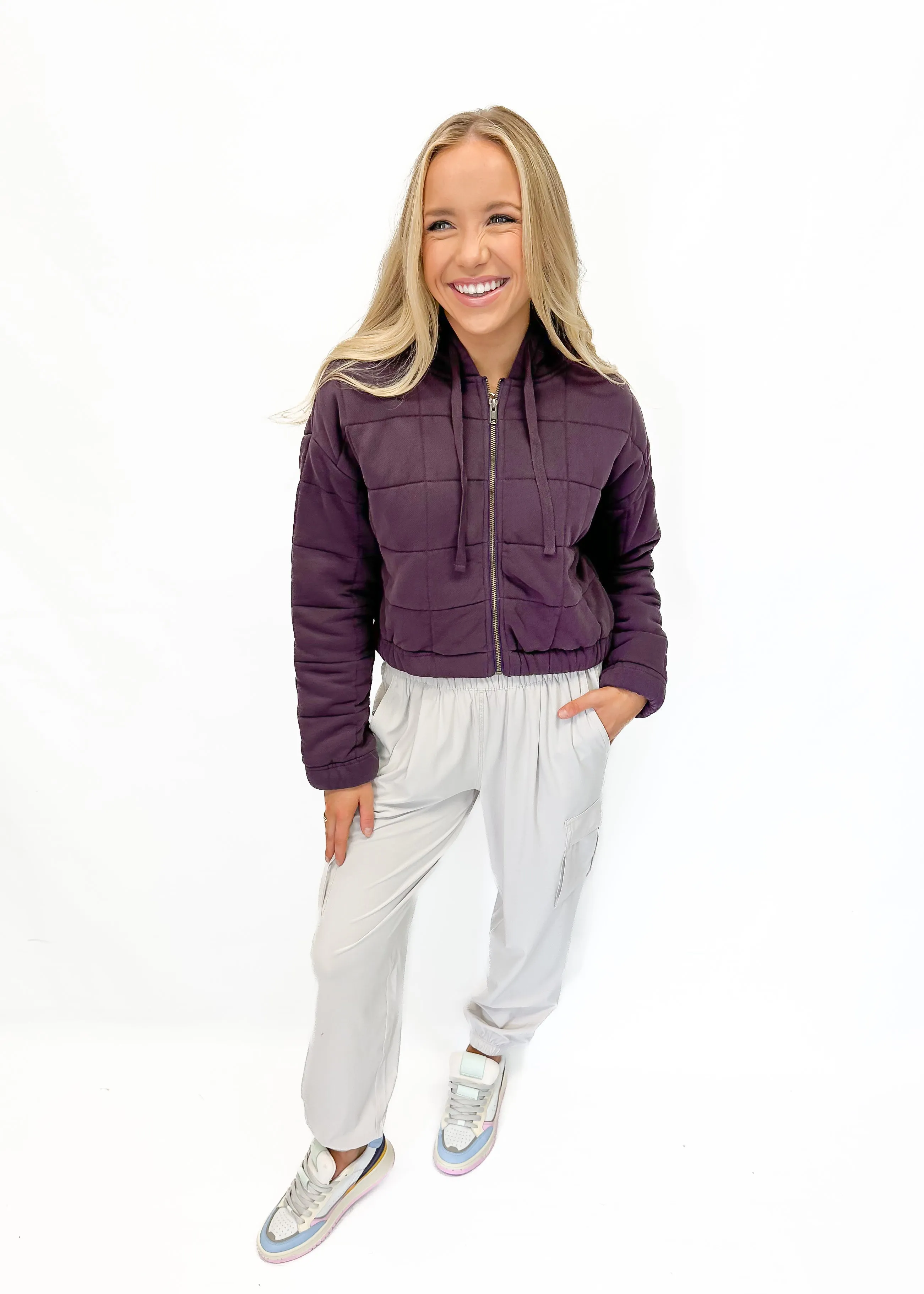 Bobi Long Sleeve Hoodie Cropped Jacket - Raisin