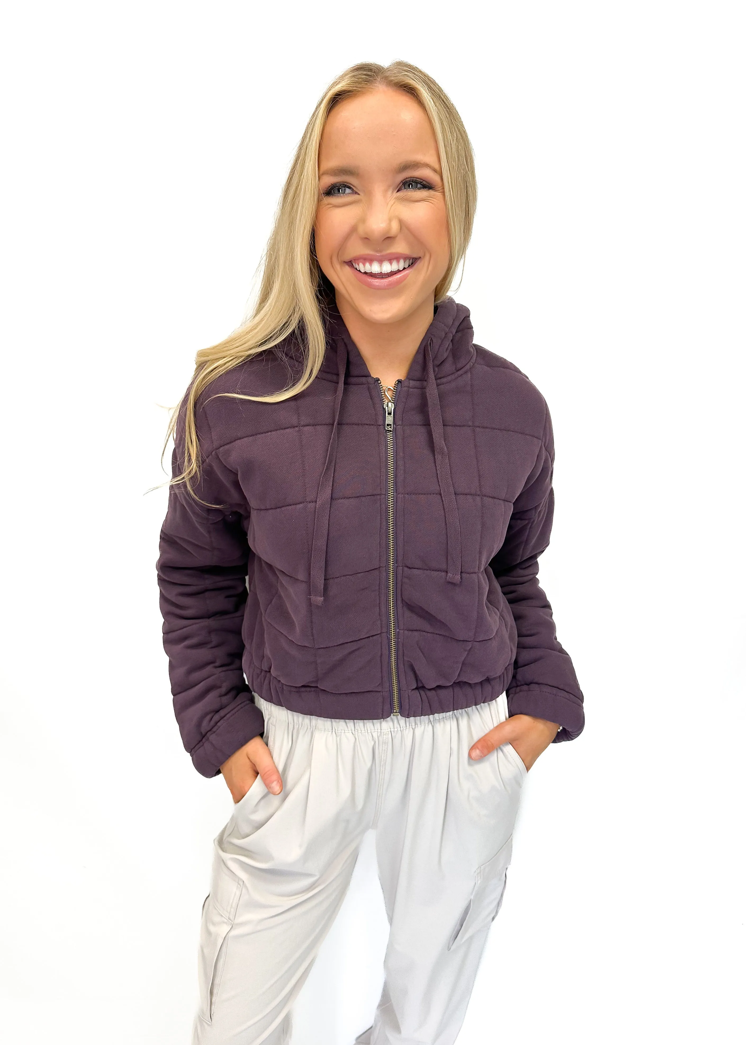 Bobi Long Sleeve Hoodie Cropped Jacket - Raisin