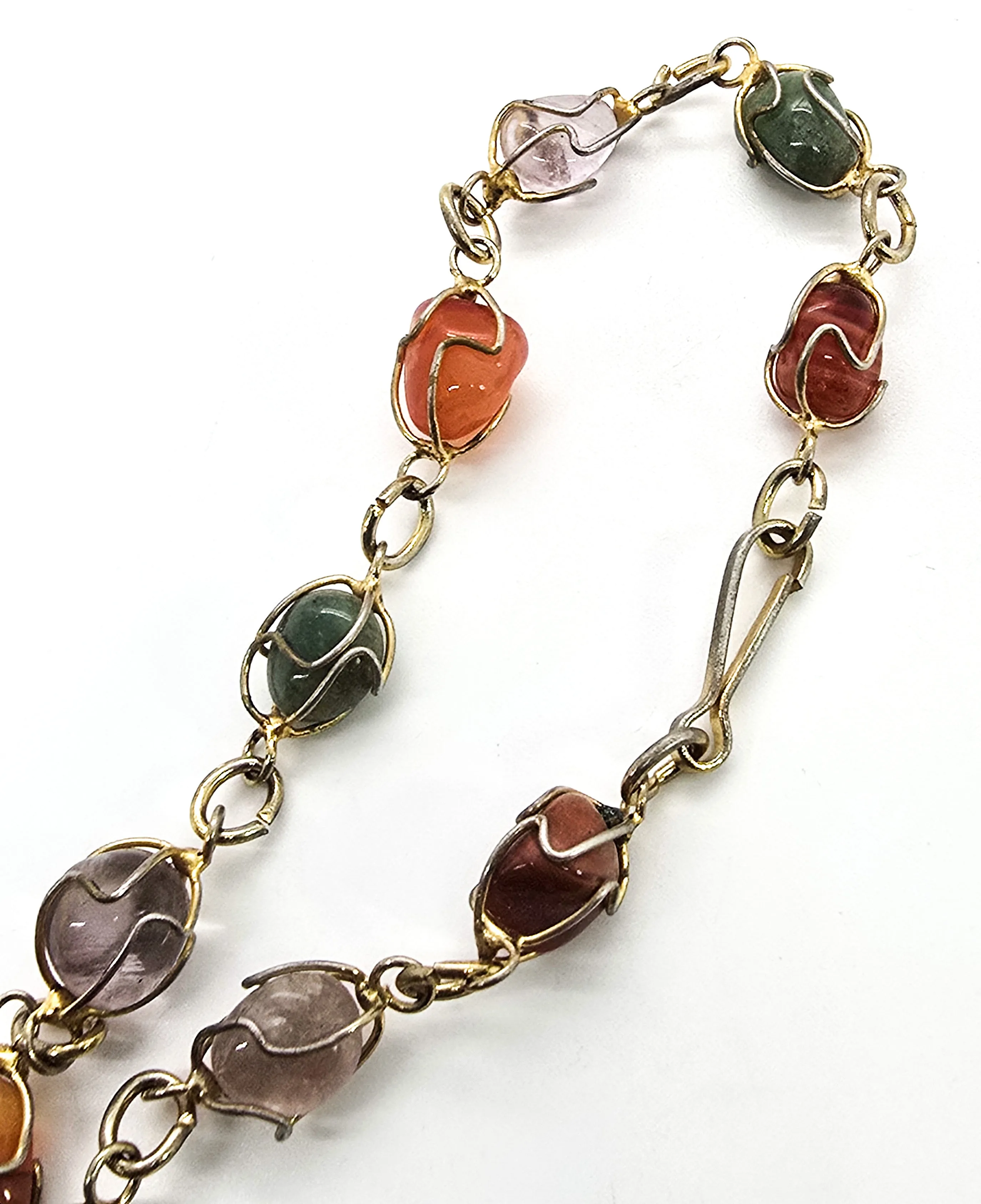 Boho multi gemstone amethyst carnelian and aventurine vintage cage bracelet