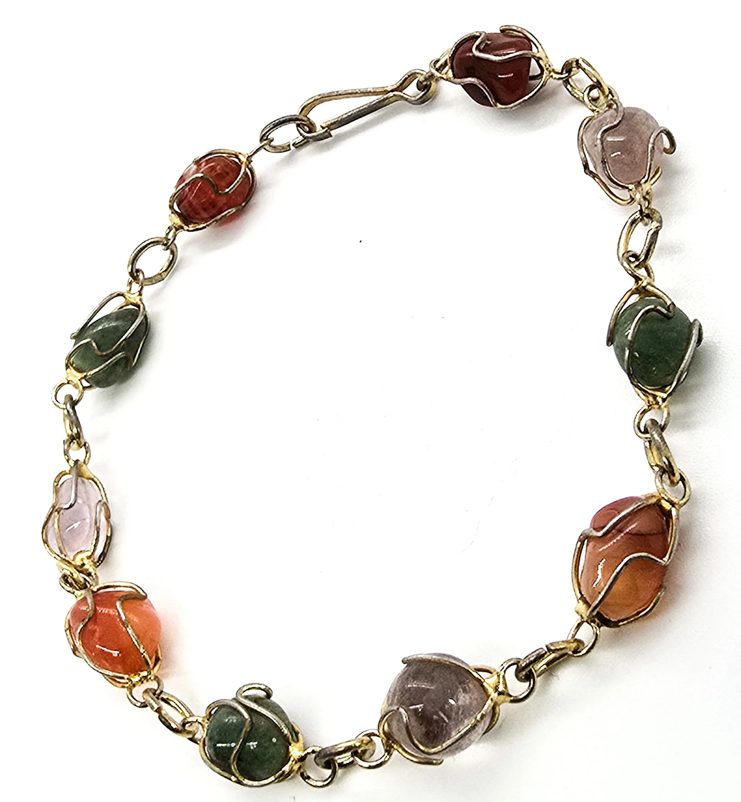 Boho multi gemstone amethyst carnelian and aventurine vintage cage bracelet
