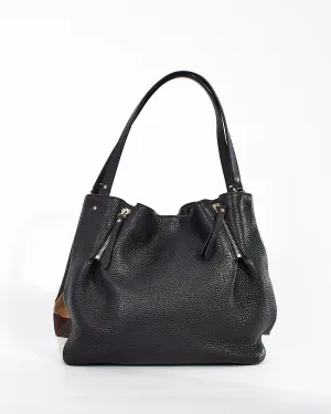 Burberry Black Leather/ Canvas Nova Check Hobo Bag