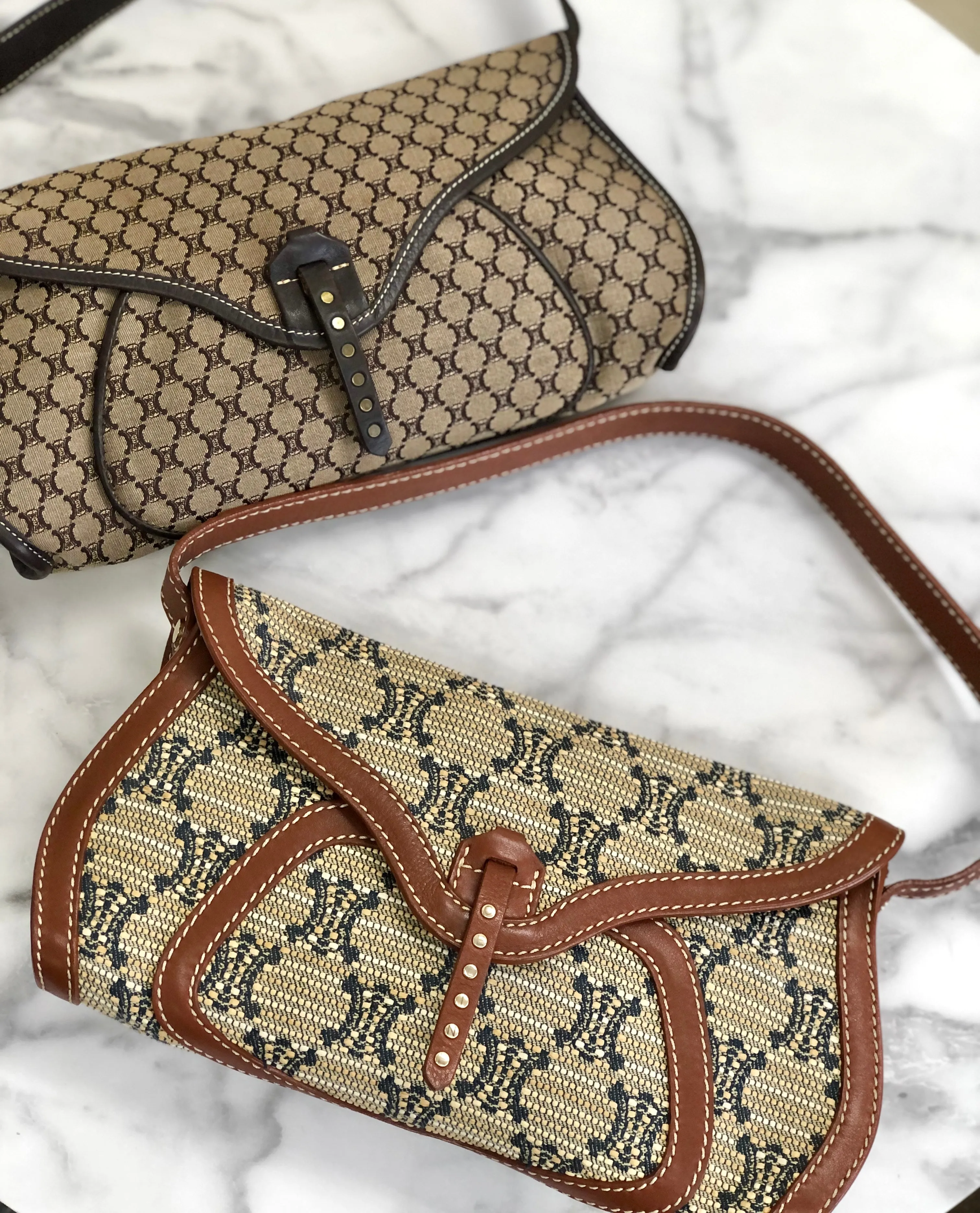 CELINE Triomphe pattern Hobobag Handbag Beige Vintage Old CELINE gctpmy