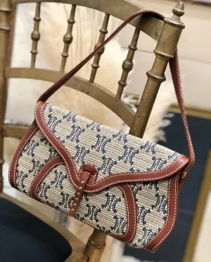 CELINE Triomphe pattern Hobobag Handbag Beige Vintage Old CELINE gctpmy