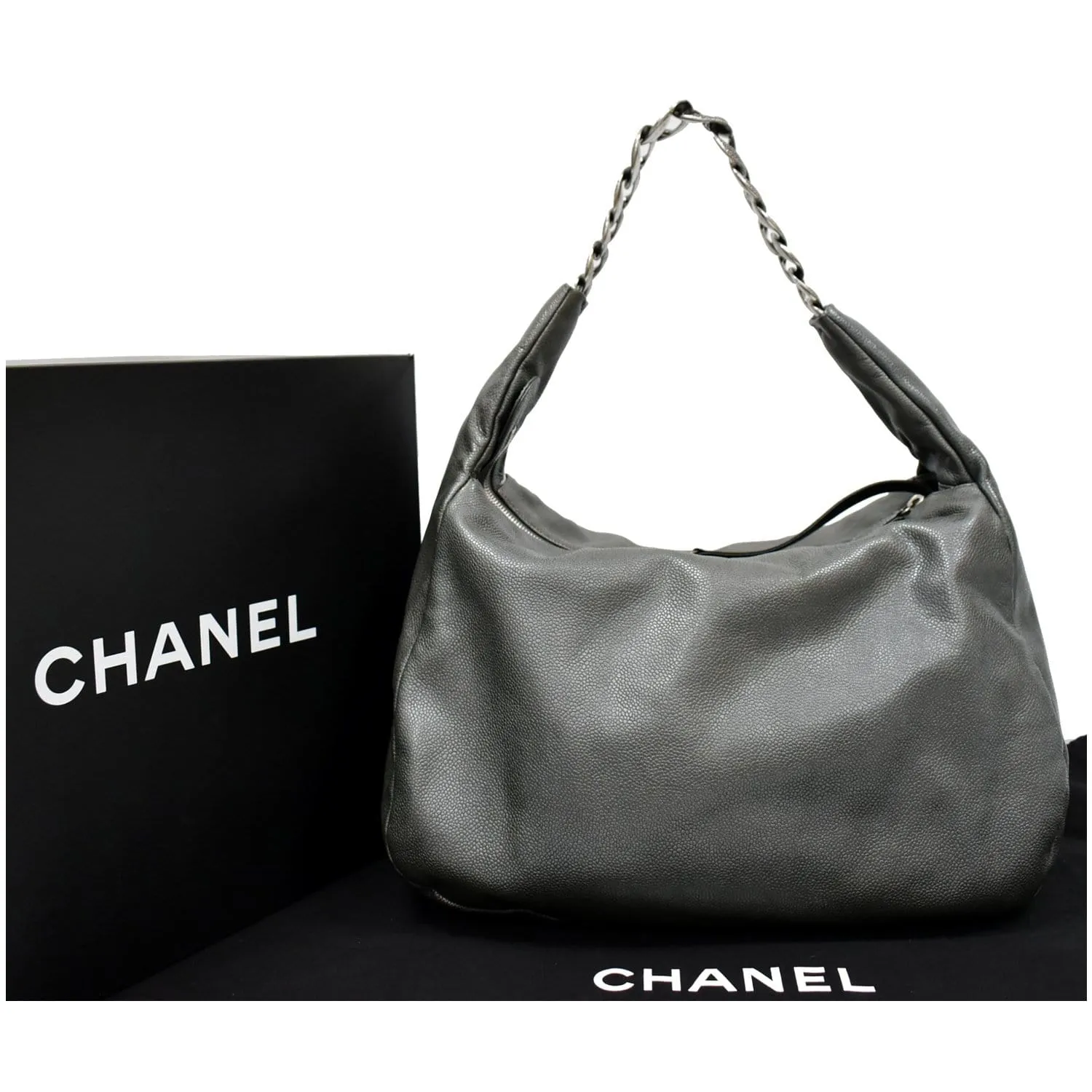 CHANEL 31 Small CC Caviar Leather Hobo Bag Grey