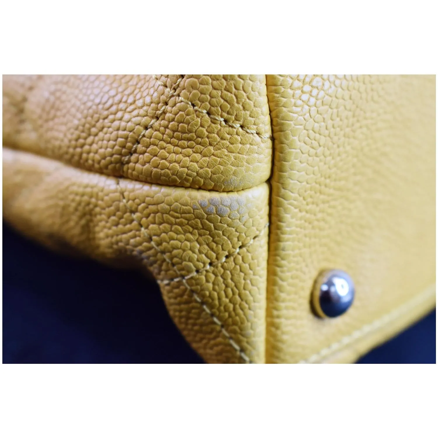 CHANEL French Riviera Quilted Caviar Leather Hobo Bag Yellow