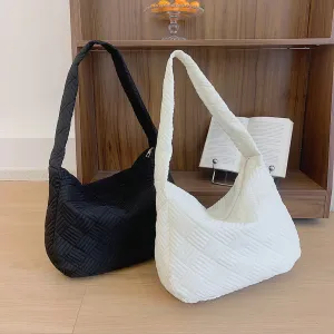 Fashion Quilted Crossbody Bag, Soft Large Capacity Hobo Bag, Casual Nylon Shoulder Bag