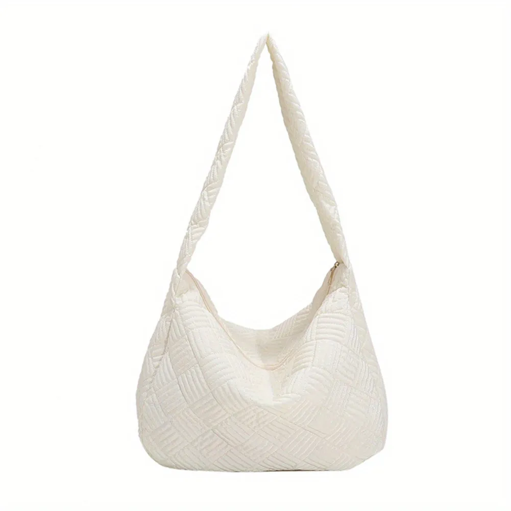 Fashion Quilted Crossbody Bag, Soft Large Capacity Hobo Bag, Casual Nylon Shoulder Bag